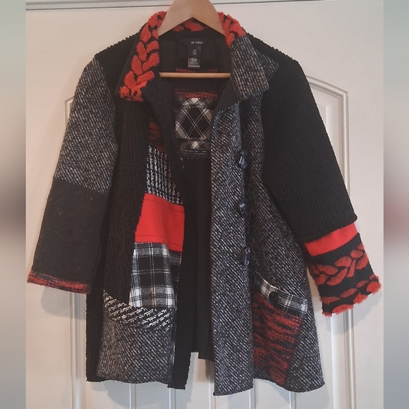 Ali Miles Wearable Art Black and Red Textured Jacket - Picture 2 of 10